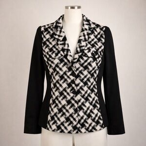 Addition Elle Blazer Womens Size 16 Black White Jacket Button Front Like New